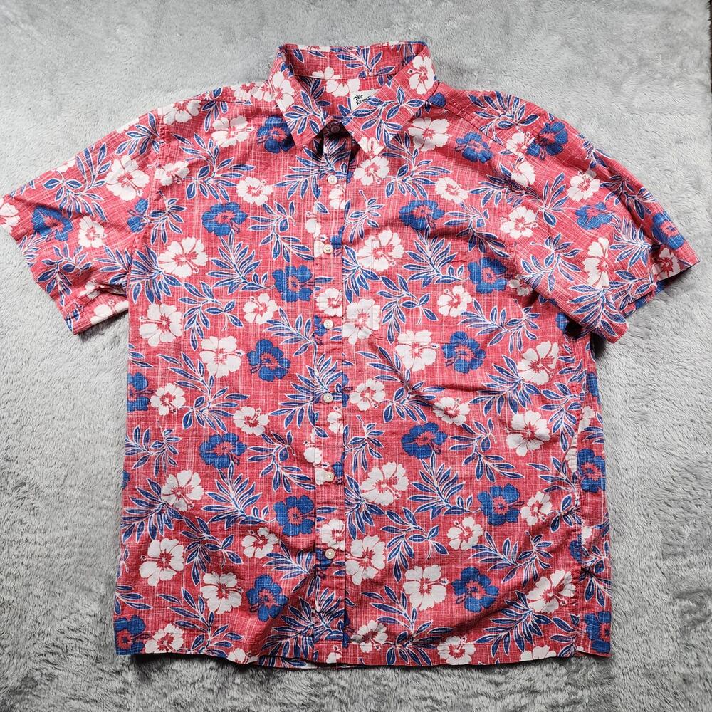 Reyn Spooner Hawaiian Shirt Mens L Red Floral Tropical Short Sleeve Casual AOP